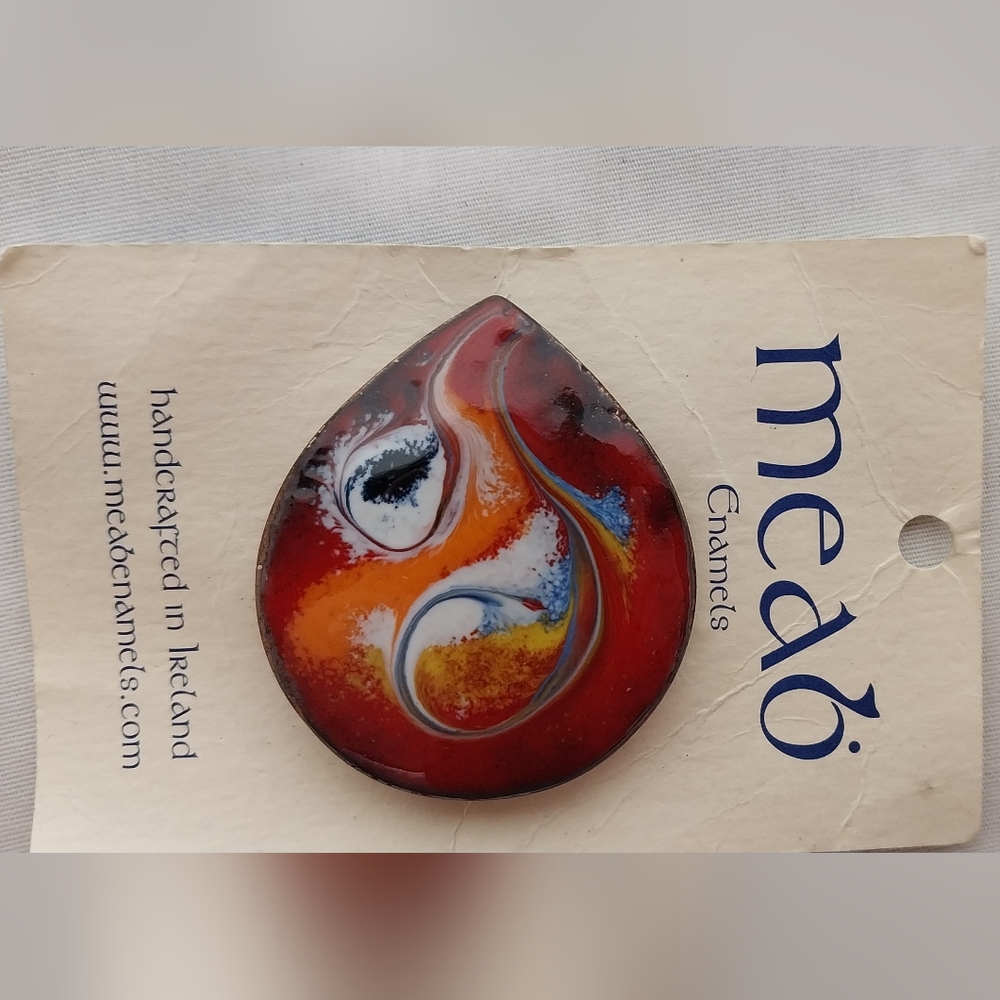 Red and Orange Enamel Brooch by Mead - Picture 3 of 4